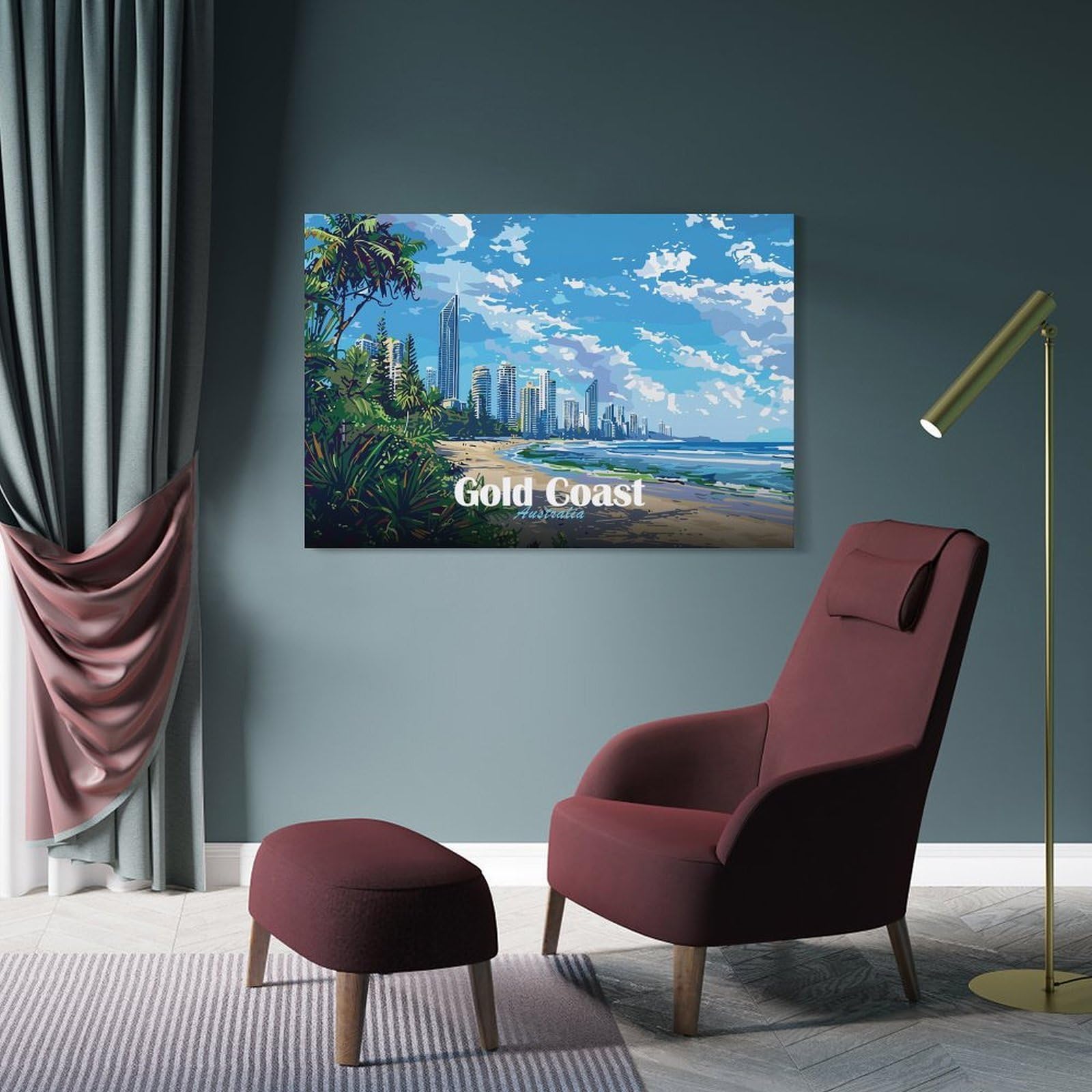 Junmoney Wall Decor Canvas Print Gold Coast Skyline, 20x30inch(50x75cm), for Front Hall, Corridor Or Welcome Spaces, A Neat Decor Update for Hallways