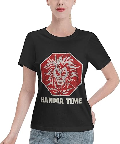 Anime Baki The Grappler Hanma Time T Shirt Womens Summer Round Neck T-Shirts Casual Short Sleeves Tee Black