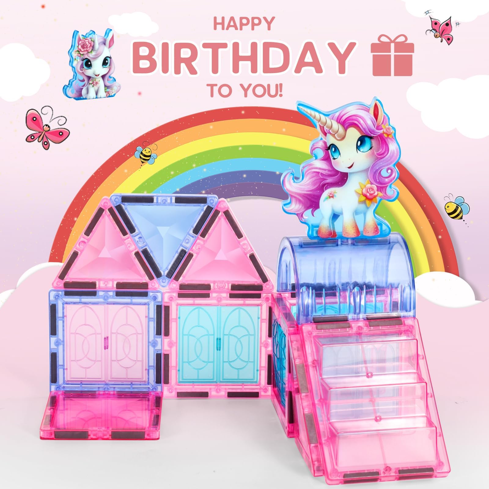 Azulejos magnéticos de unicornio, juguetes de unicornio para niñas de 4 a 6 años, bloques de construcción magnéticos para niños, azulejos magnéticos de diamante, juguete educativo 3D, construcción 4