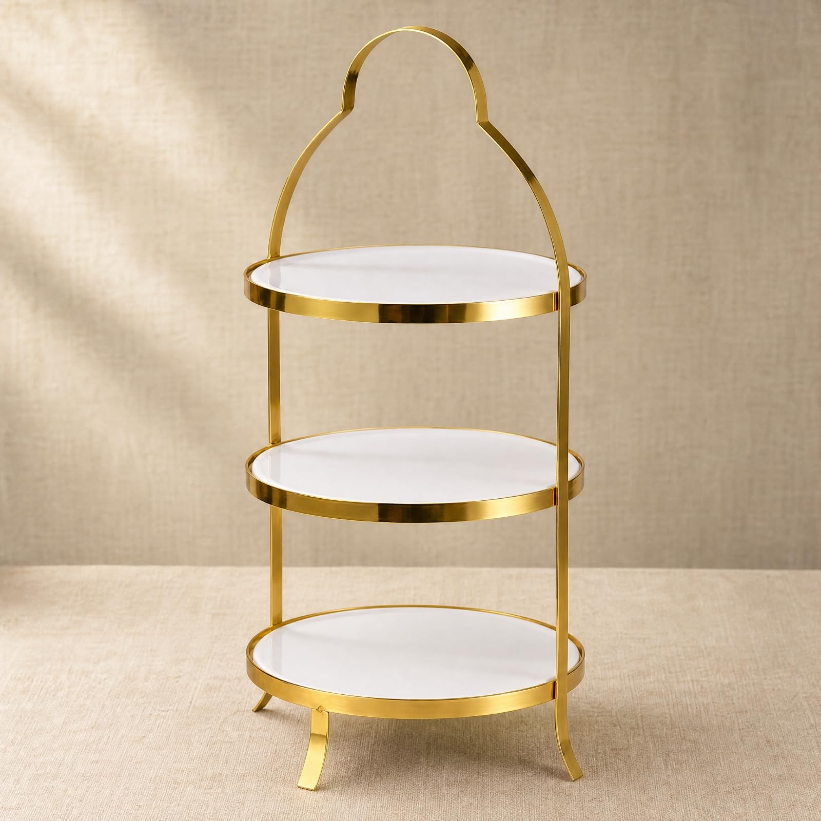 MagiDeal Alzatina a più Piani con Piatti in Ceramica Finitura Espositore Torta in Metallo Elegante Dolci per Tè Pomeridiano, Catering, Ricevimenti, Montatura Rotonda 3-Livelli
