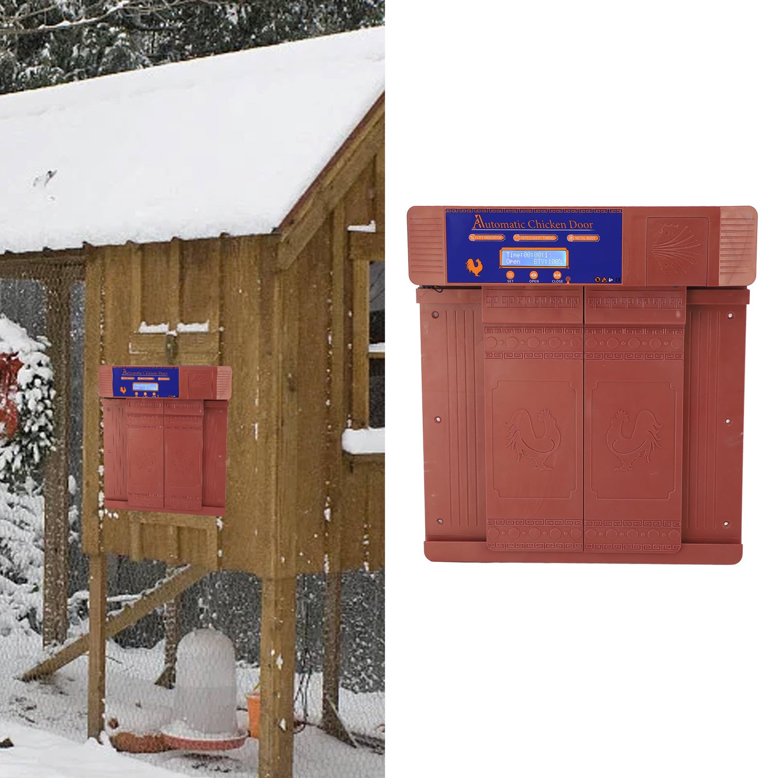 Porta Automatica per Pollaio, Apriporta Elettrico per Pollaio a Doppia Porta con Avviso di Batteria Scarica da 100 a 240 V, Protezione di Sicurezza per Polli Anatre Oche (2 Colori)