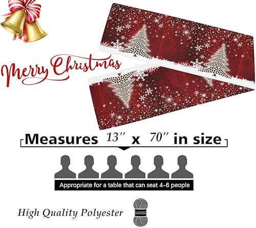 Miniatura 3 de Wamika Camino de mesa con diseño de copo de nieve rojo con árbol de Navidad, 13 x 70 pulgadas, Navidad, nieve, muñeco de nieve, muñeco de nieve,