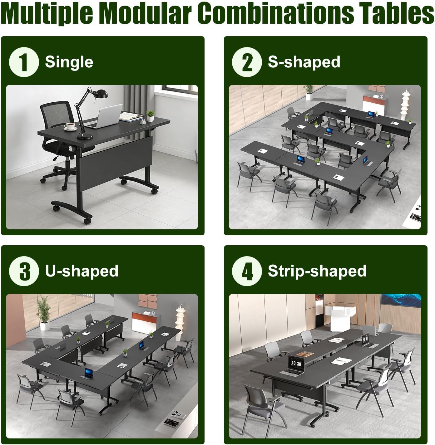 Conference Table,Modern Folding Conference Room Tables,Flip Top Mobile Meeting Table with Wheels,Convertible Seminar Room Tables,Modular Stackable Training Table for Office Classroom (8, E, 70.8in)