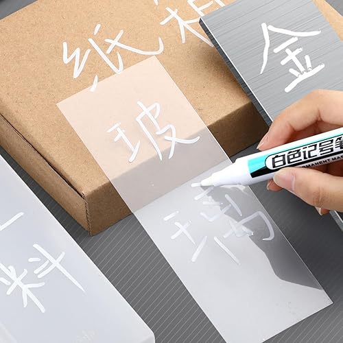 Miniatura 6 de Rotuladores a base de aceite, punta larga, secado rápido, color blanco, permanente, para vidrio de metal, 4 unidades