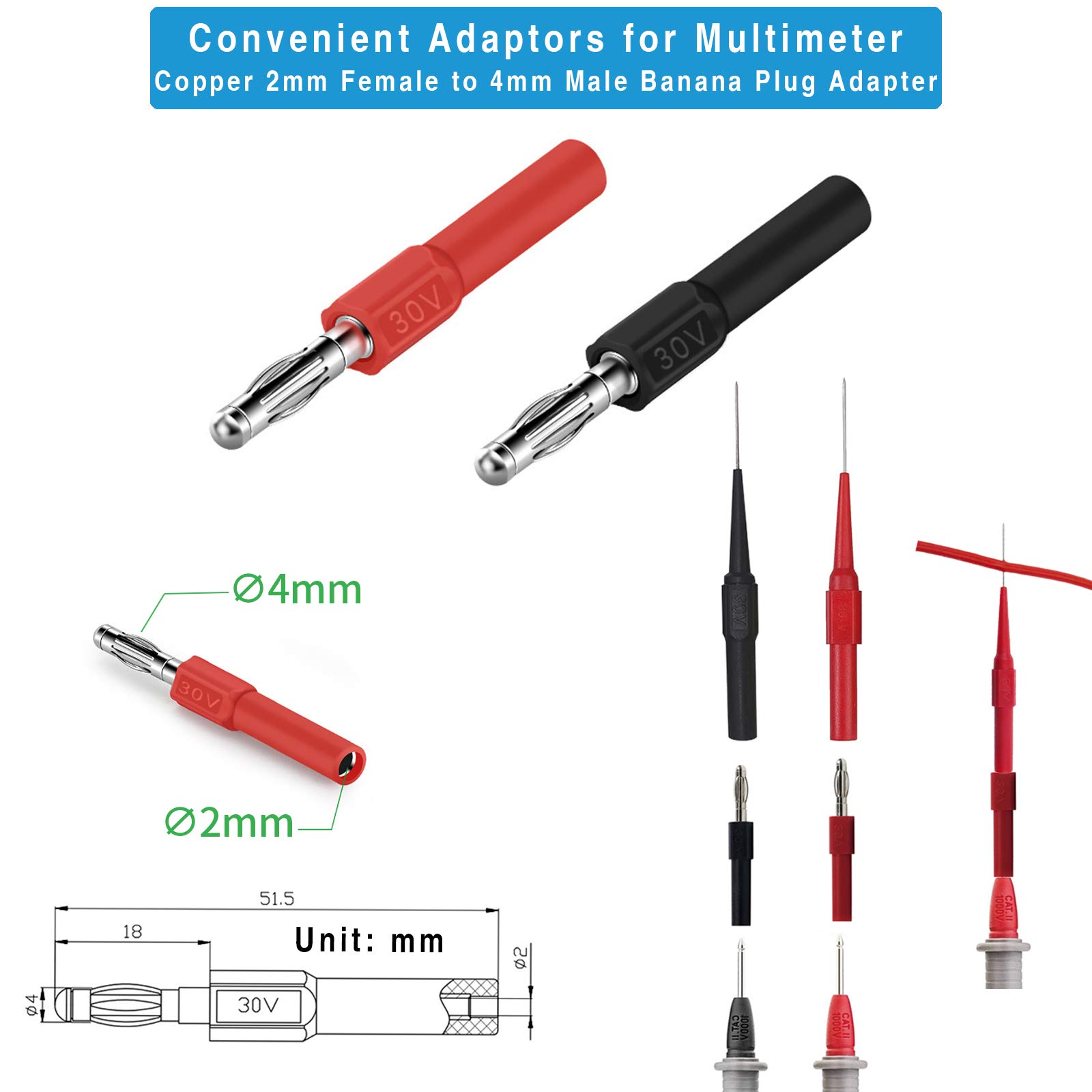 Lot de 54 sondes de test multimètre et kit de plomb pour les spécialistes électroniques automobiles | Sonde de crevaison robuste | Pinces crocodiles