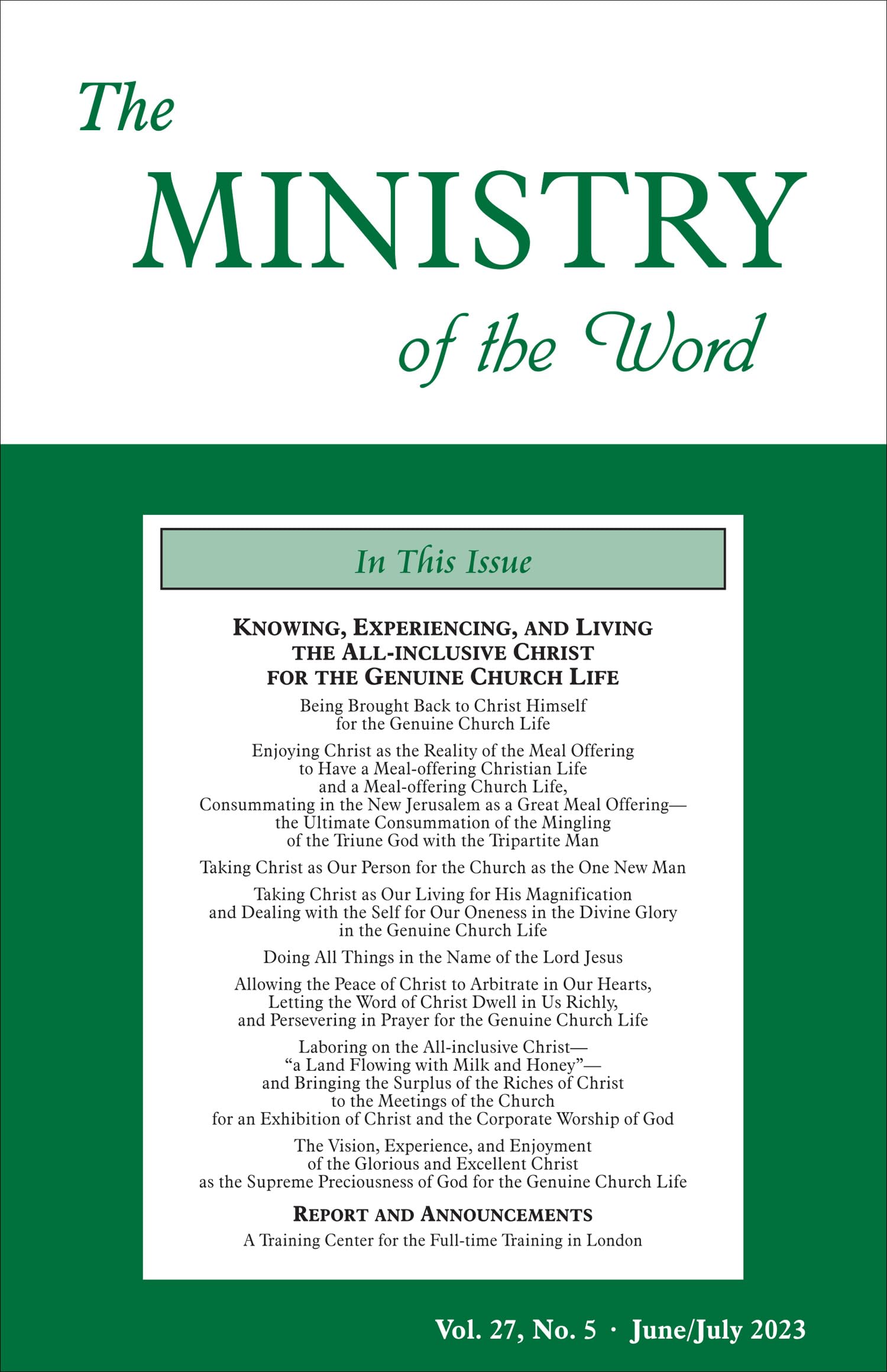 The Ministry of the Word, Vol. 27, No. 05: Knowing, Experiencing, and Living the All-inclusive Christ for the Genuine Church Life