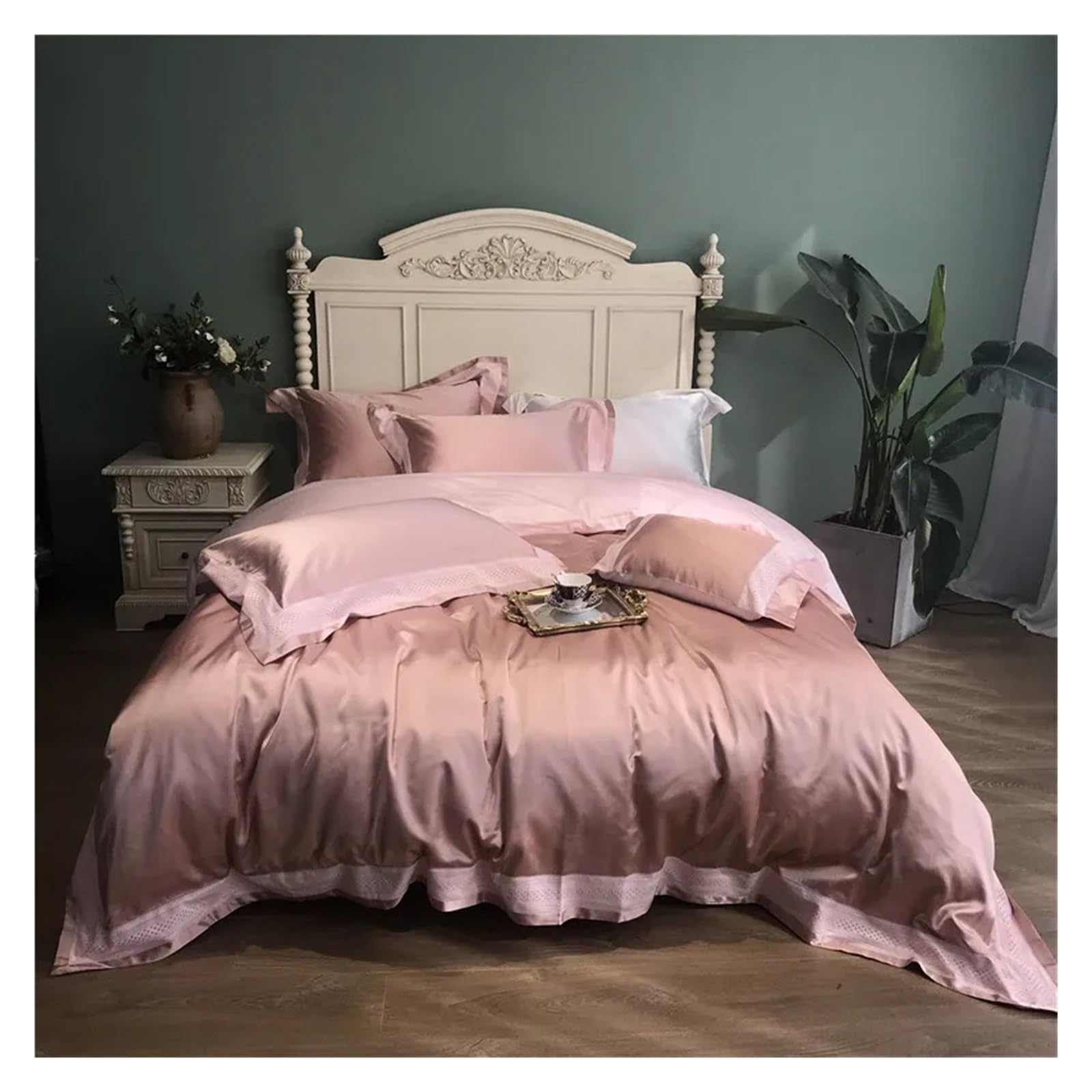 Sbcgfy C Super Soft Silk Otton Bedding Sets 4Pcs White Olor Bed Linen Duvet Over Bed Sheet Pillowcase,Otton Duvet,-Queen