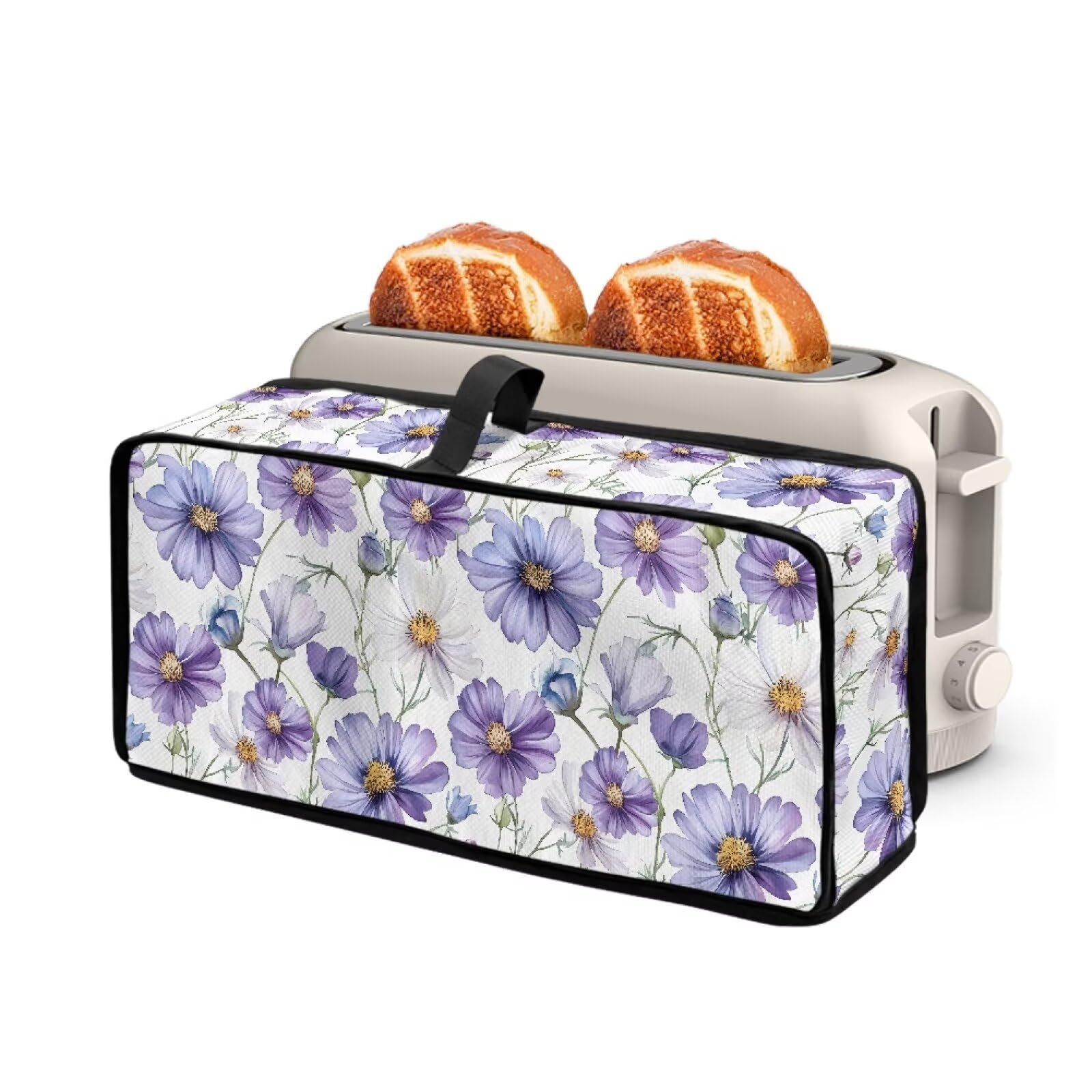 Toaster Dust Cover Protector Compatible with 2 Slice Long Slot Dust Protection Anti-Scratch Thin Bread Maker Oven Cover with Top Handle Purple Daisy Flowers
