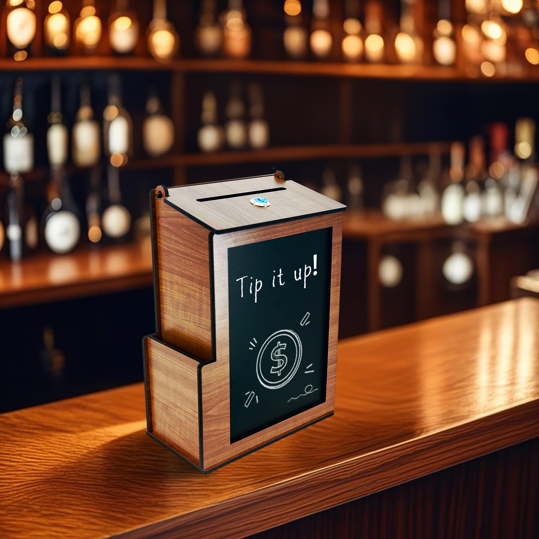 SHUMEI Urna rústica de madera vintage con cerradura, caja de sugerencia, consejos y donación segura multiusos con pizarra para iglesias, cafeterías, restaurantes y oficinas