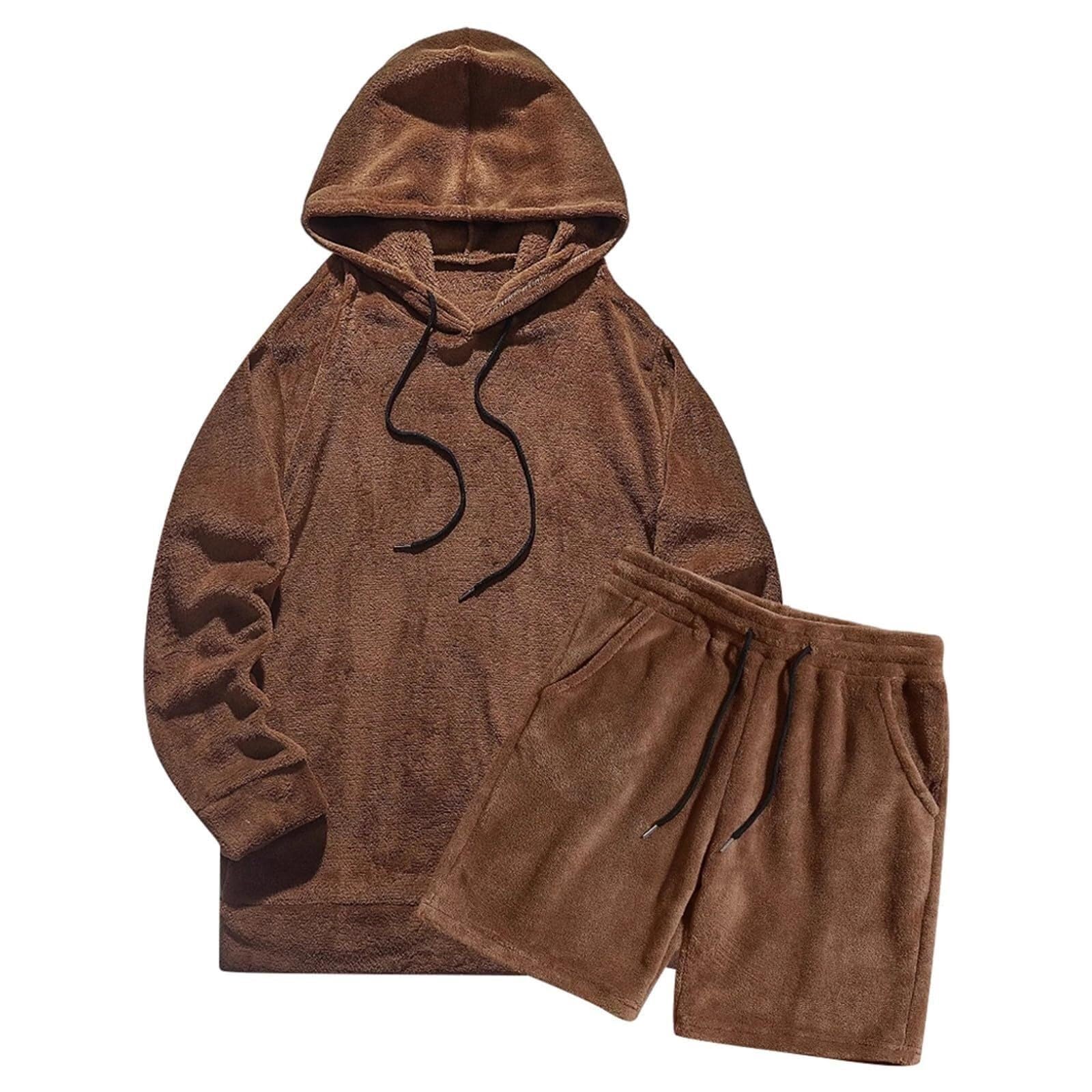 Conjunto de Pijama de Forro Polar for Hombre Pijama Suave con Capucha,pantalón de chándal, Conjunto de Sudadera de Manga Larga y pantalón Corto for Dormir, Ropa de Estar por casa
