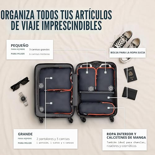 Compression Packing Cubes for Travel- Packing Cubes and Travel Organizers, Grey and Orange, 6Piece - 2