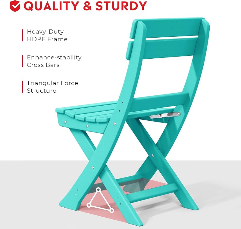 Costaelm Outdoor Bistro Chair, Patio Folding Dining Chair, Turquoise image 5