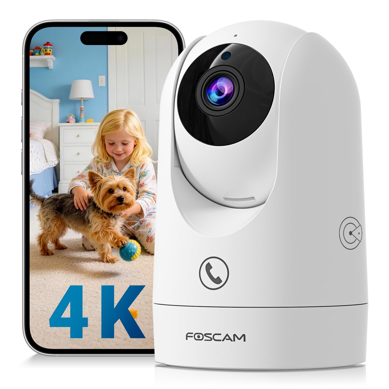 Photo 1 of FOSCAM 4K Indoor Camera, Full Space Sense WiFi Camera with 360° Radar Auto-Tracking Baby Monitor & Pet Camera - No-Blind-Spot View, One Touch Call, Human/Motion/Sound Detection, Compatible with Alexa