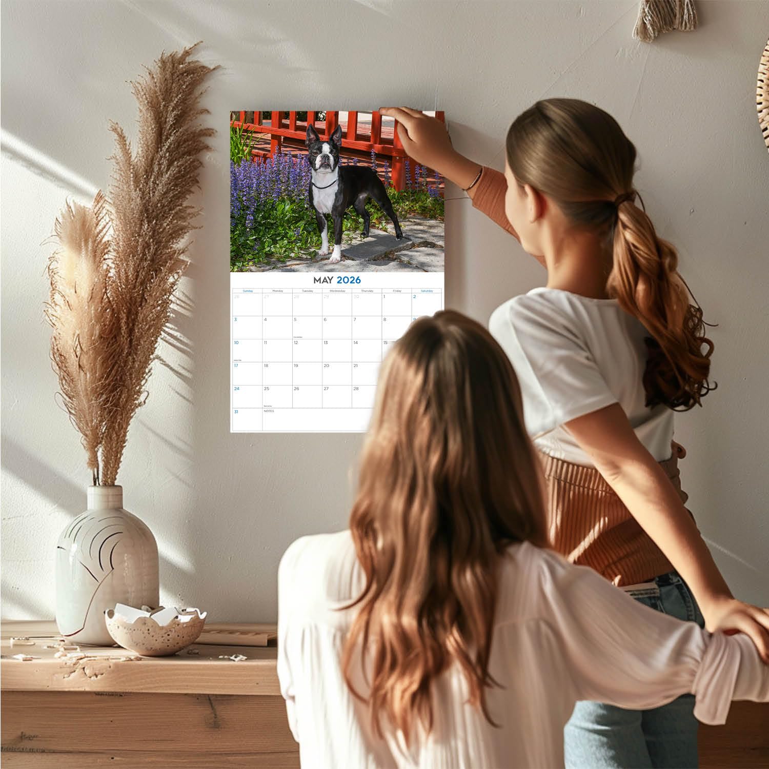 Calendario 2024 2025 Boston Terrier – Calendario mensual de pared de raza de perro – 12 x 18 pulgadas abierto – Papel grueso que no se corre – Regalo – Calendario académico para profesores,