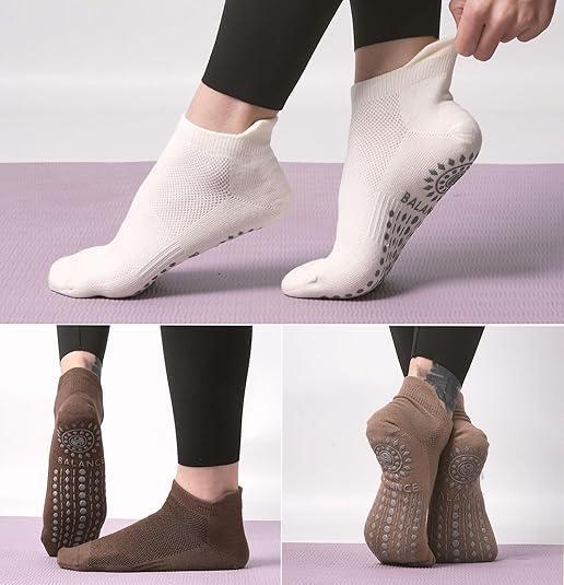 Pilates Socken Damen - Rutschfeste Yogasocken Mit Noppen 3-Paar Set