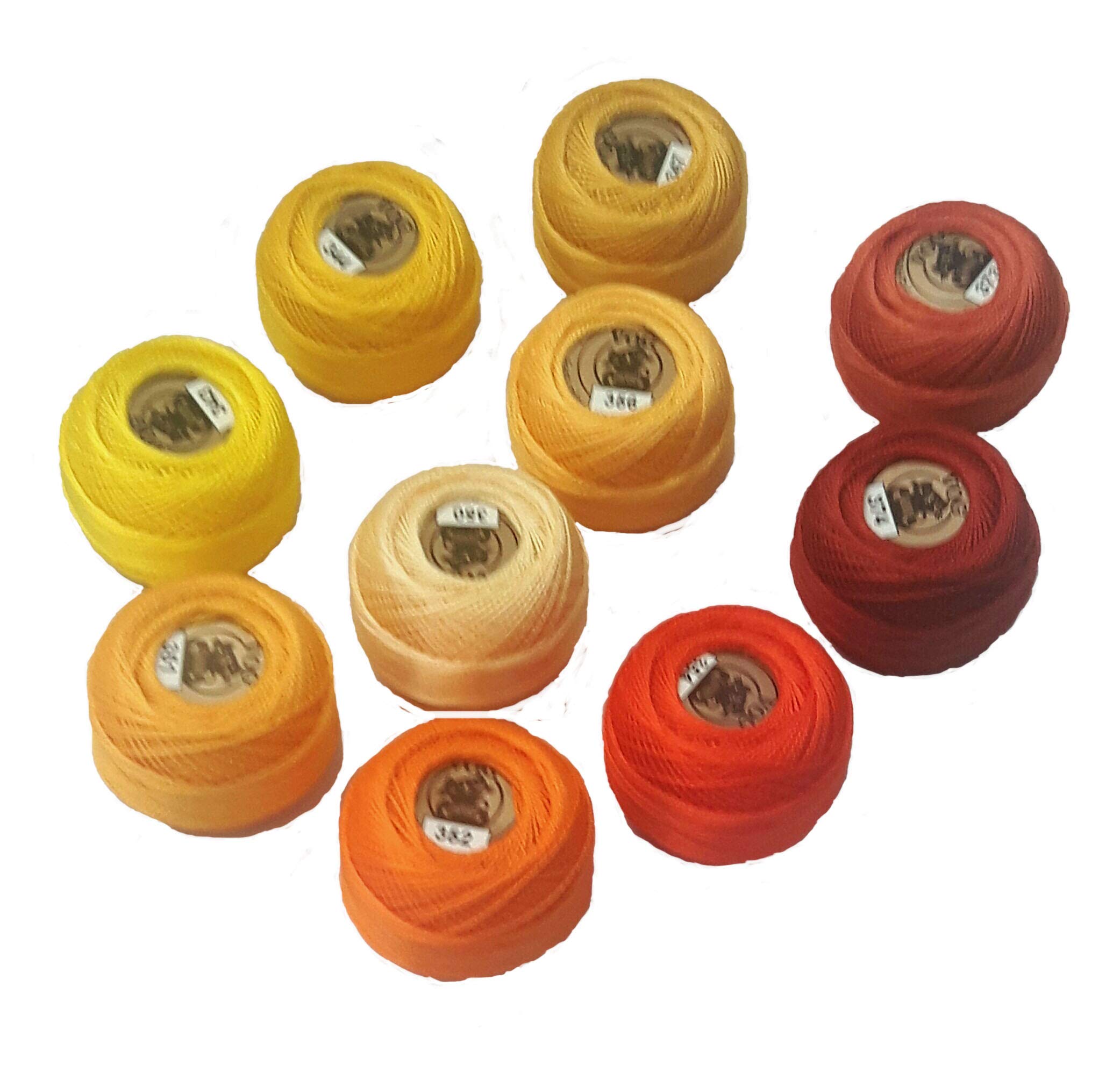 Vog Perle Cotton Size 8 Embroidery Threads - Set of 10 Balls (10gr Each) - Yellow & Orange Shades (Column No. 7)