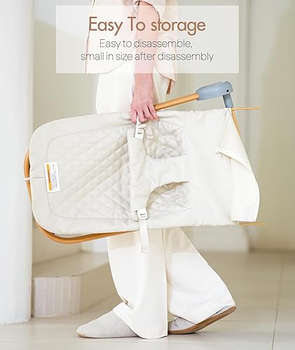 Miniatura 6 de Fodoss Moisés de bebé portátil para bebés, moisés portátil con ruedas, cuna de bebé ajustable de 7 alturas para bebés, beige