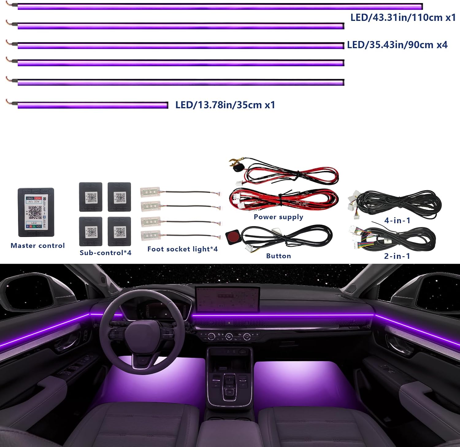 Title: Acrylic Interior LED Atmosphere Light, Supports APP Control, Dynamic Pursuit of Music, Car LED Interior Light Strip, RGB Car Atmosphere Light, DIY Control, 256 Lighting Modes