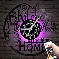 TIMEGLOW 12" Vinyl Record Kitchen Wall Clock with 7 LED Colors - Silent Non-Ticking Coffee Bar Night Light Decor for Home