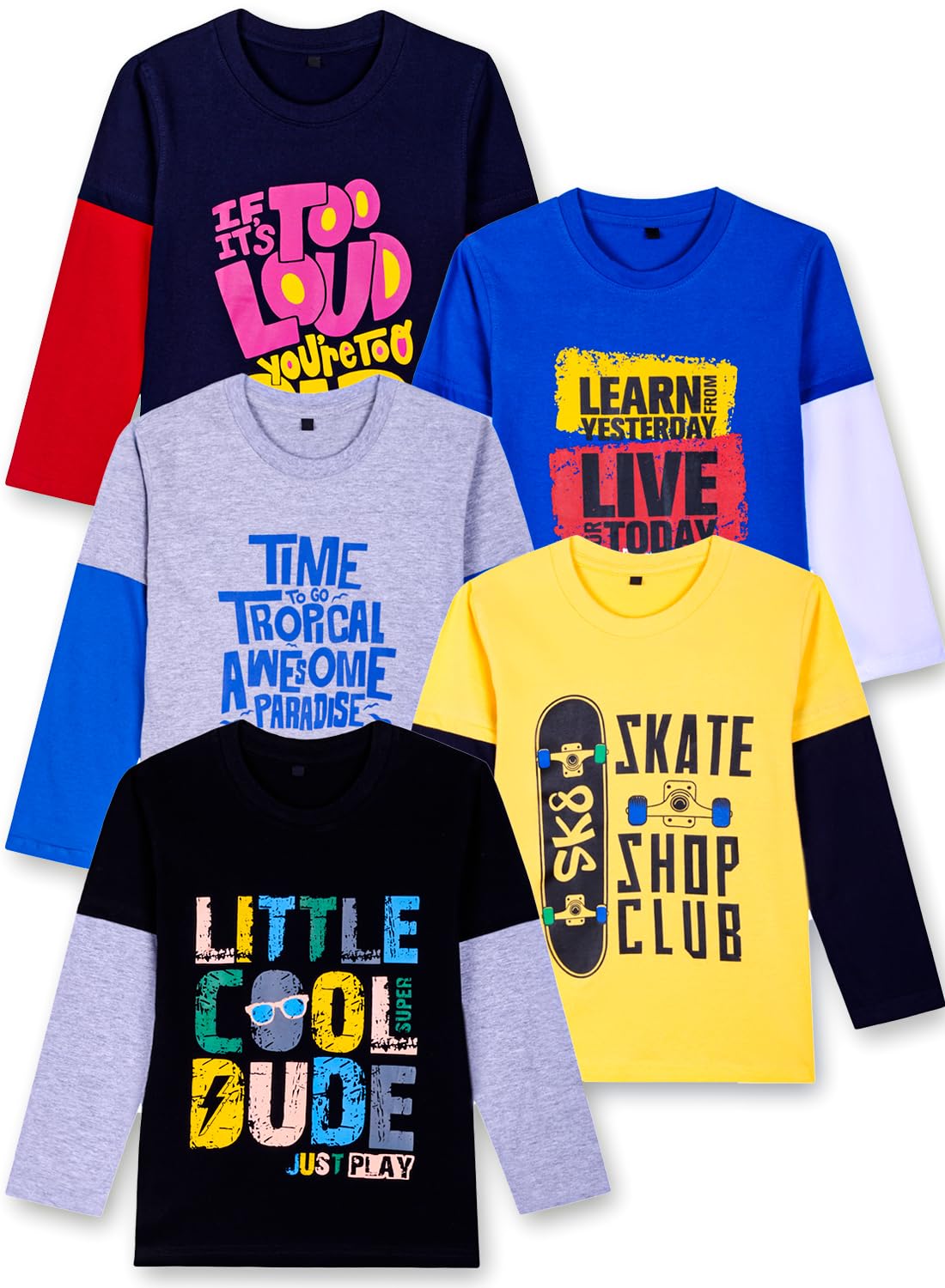 T2F Boy's Cotton Regular Fit Full Sleeve T-Shirt(Pack of 5)