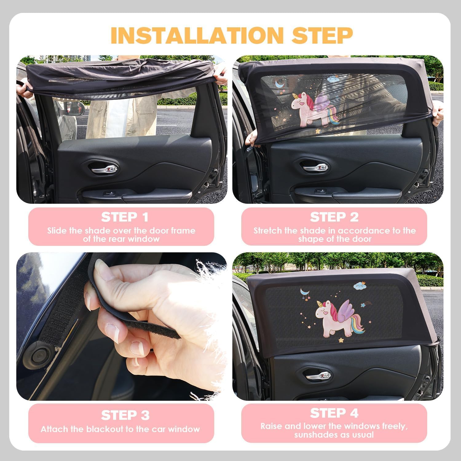 LSTRAGY 2-Pack Car Window Shades For Babies - Forest Animals, 20"x12", UV Protection, With Suction Cups