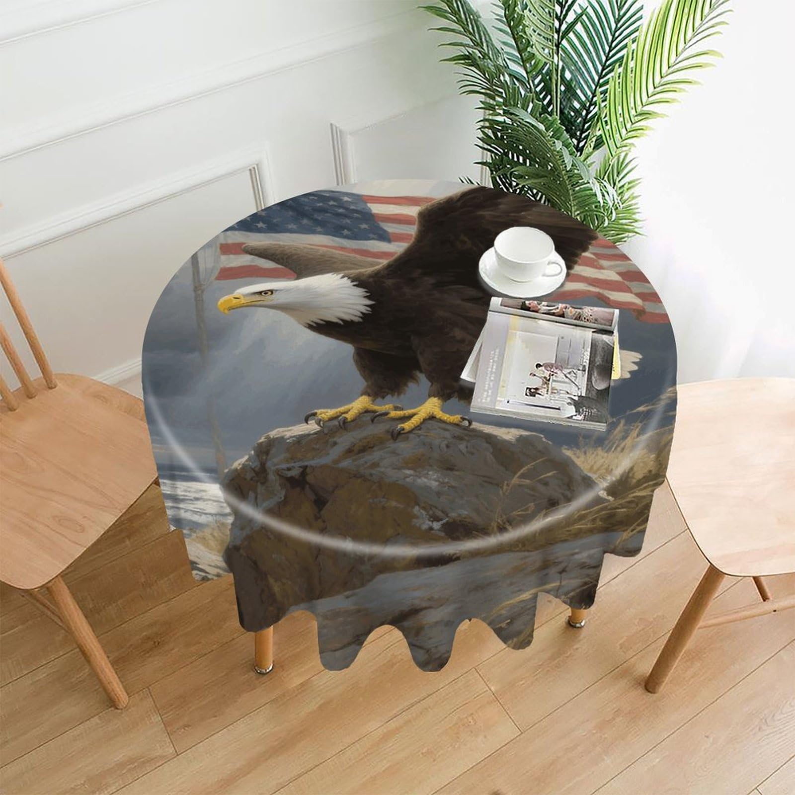 VstaDank Patriotic American Eagle Tablecloth Easy to Clean Polyester Round Table Cover Washable Round Table Cloth Wrinkle-Free Circle Decoration Tablecloth for Kitchen Dining Room 60"