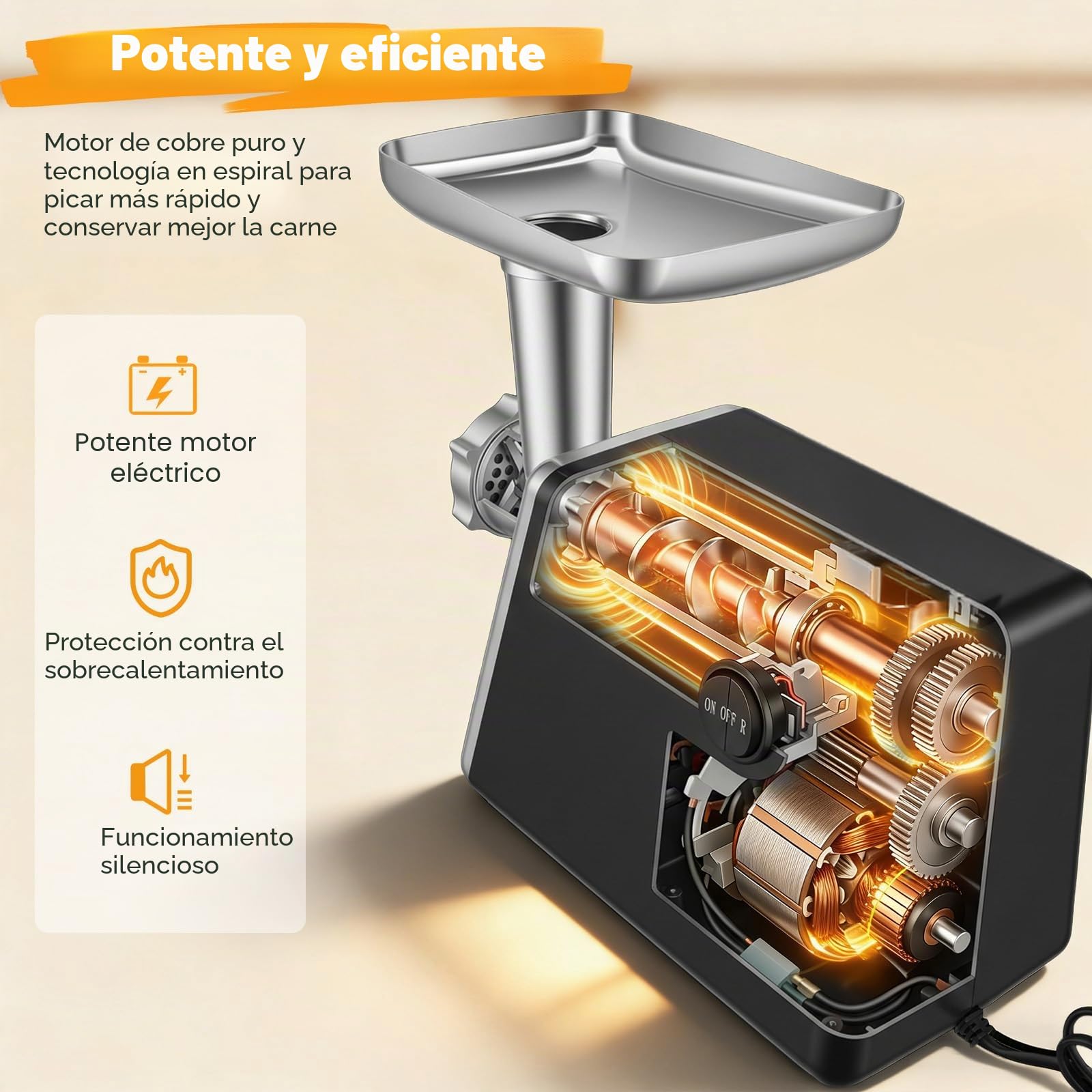 Picadora De Carne Eléctrica 4 En 1 Para Salchichas,Verduras,Queso,Silenciosa Y Protección Contra Sobrecalentamiento,En Acero Inoxidable Y Aluminio,Con 3 Platos De Corte Y Embutidora