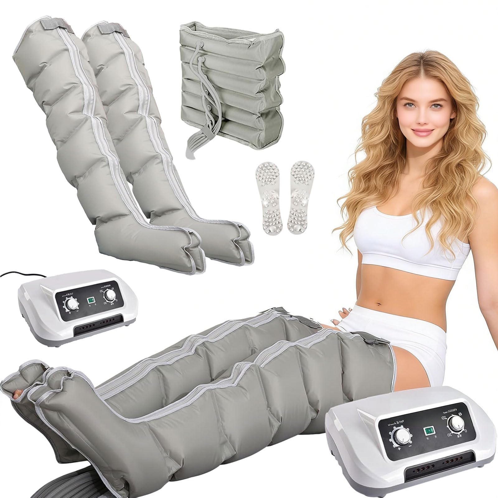 Masajeador Presoterapia Piernas, Presoterapia en Casa Piernas y Abdomen, Maquina Presoterapia para Casa, Botas Presoterapia Piernas y Abdomen Brazo Completo con 8 Intensidades