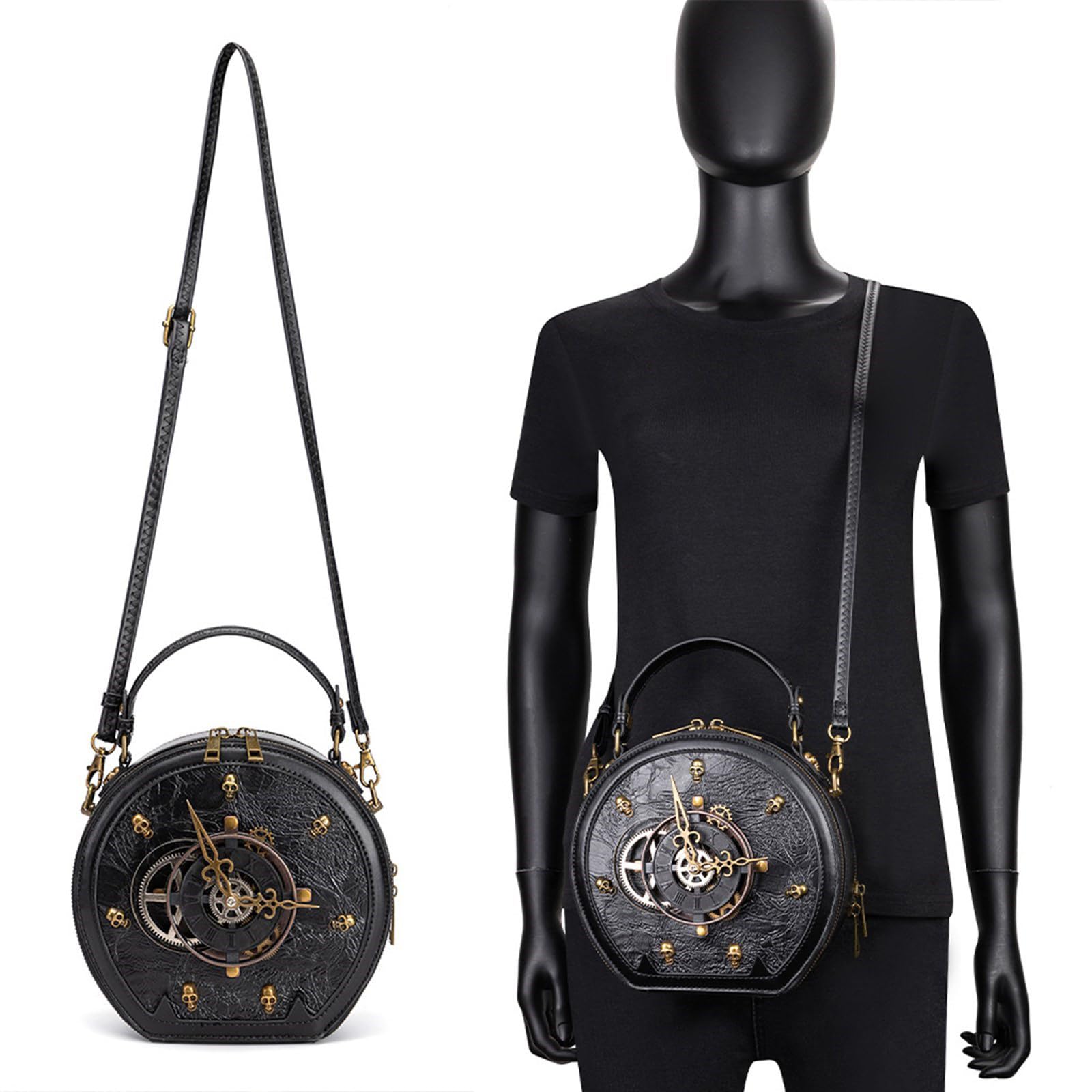 Borsa a tracolla retrò per le donne borsa dell'orologio in pelle PU spalla borsa alla moda elegante messaggeri donna steampunk spalla in pelle PU Crossbody orologio retrò