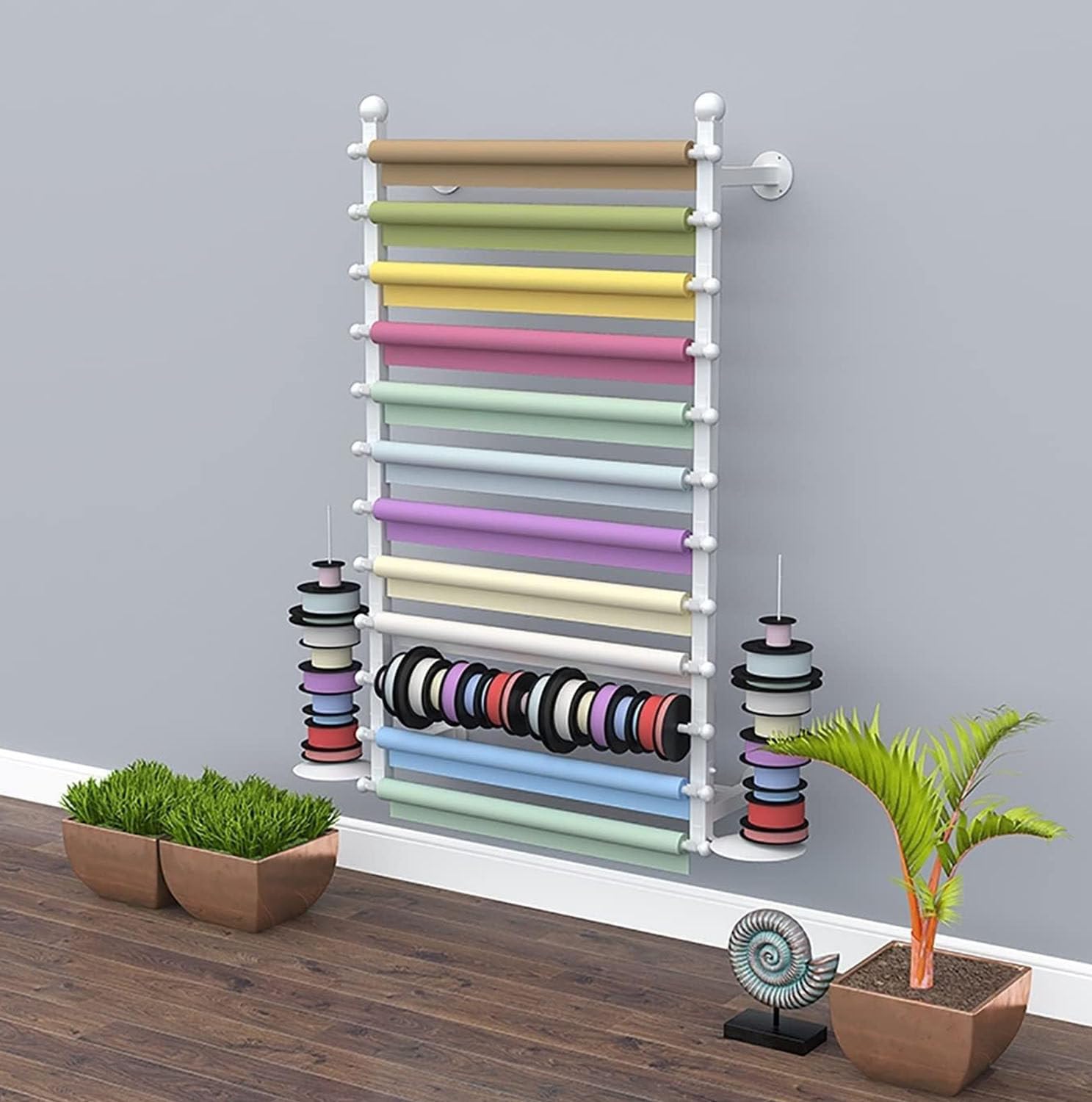 Organizador de cinta de pared de 12 niveles para corbata, bufandas, toallas, ideal para el hogar, pastelería, tienda de flores, color blanco, 80 x 20 x 120 cm