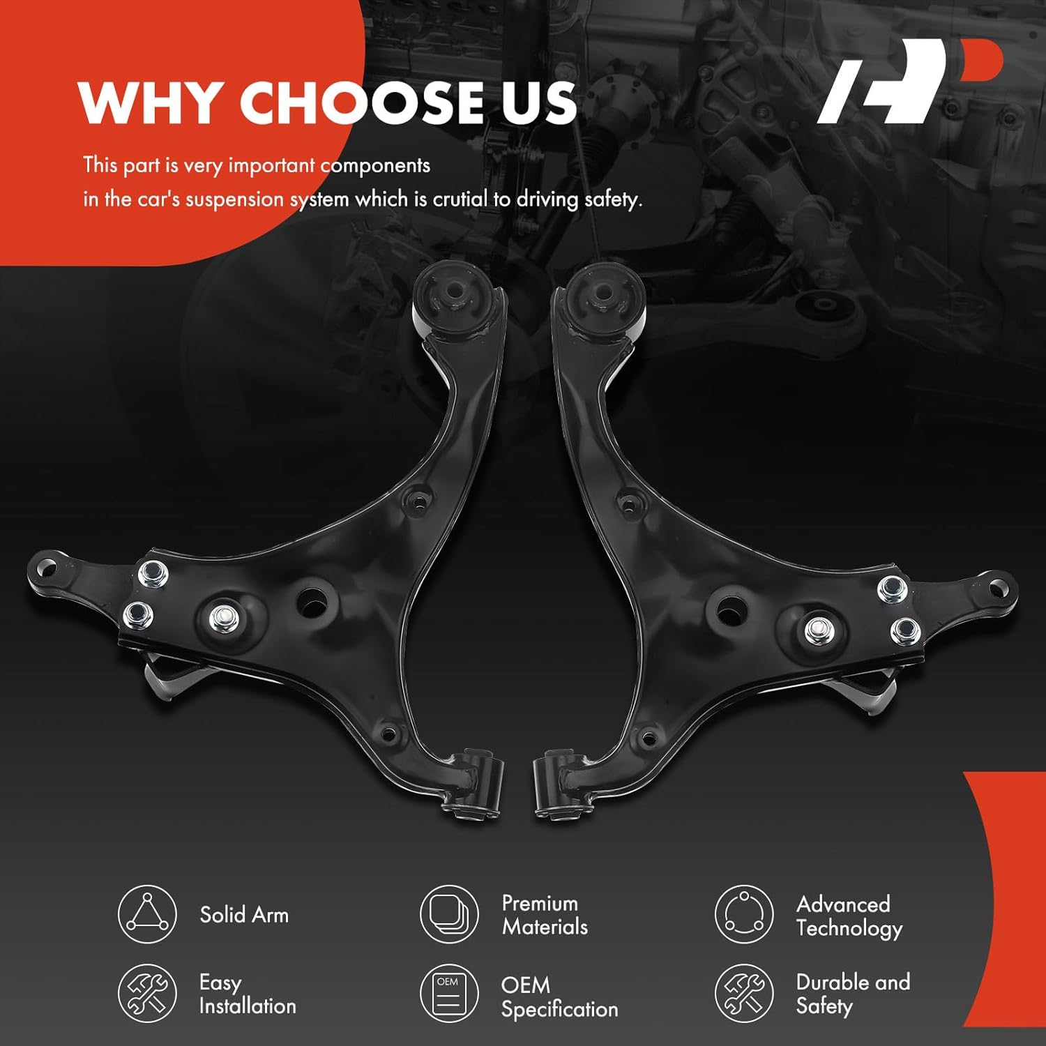 A-Premium 2 x Front Lower Control Arm, with Bushing, Compatible with Kia Optima 2007-2010, Rondo 2007-2012, Magentis 2006, Vehicles Without Upper Control Arms