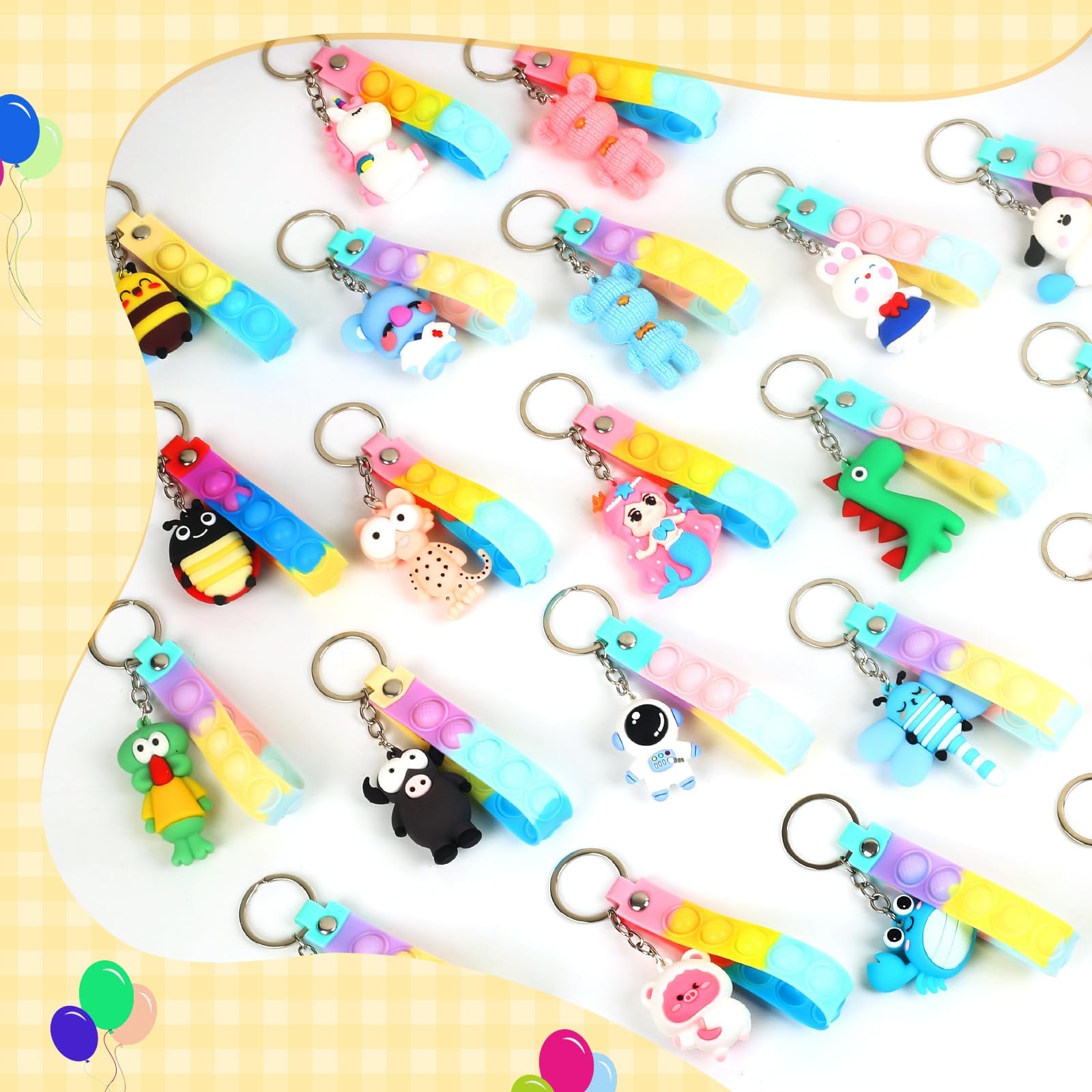 Gudotra 32 Pezzi Portachiavi Animale Gadget Compleanno Bambini con Pop it Fidget Toys Antistress Regalini per Invitati Alunni Fine Anno Scolastico Pensierini per Bambini Dopo Festa