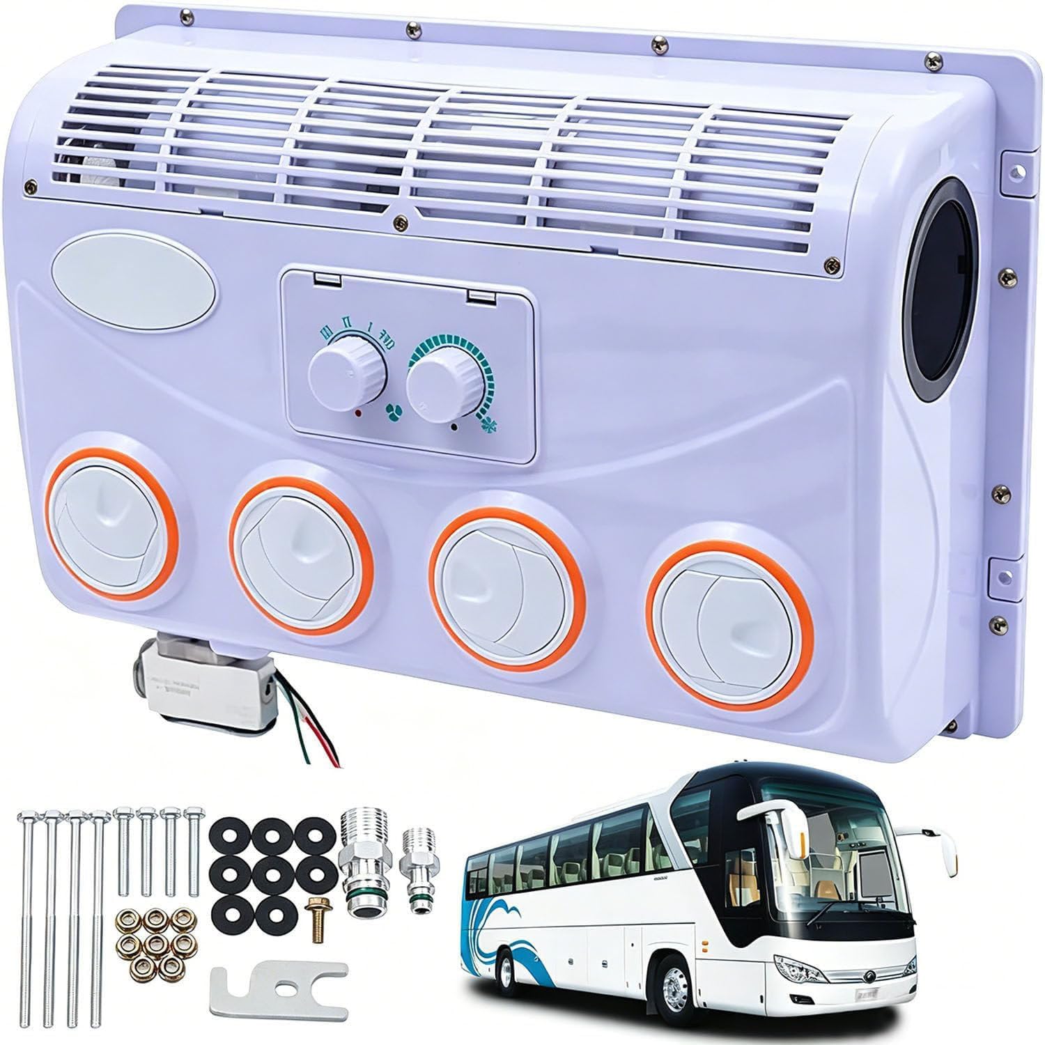 UORDBY 360° Air Conditioner Evaporator Set, 12V/24V RV Rooftop Air Conditioner, Universal Electric Truck Air Conditioner, 3-Speed Adjustment, for Trucks, Vans, Campers, Excavators 12V