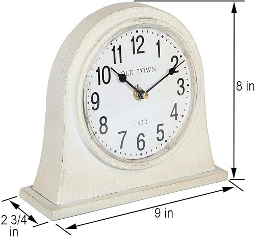 Vista 3 de Lily's Home Antique Inspired Farmhouse Desk Or Mantel Clock, Battery Powered, Metal Body, Ivory