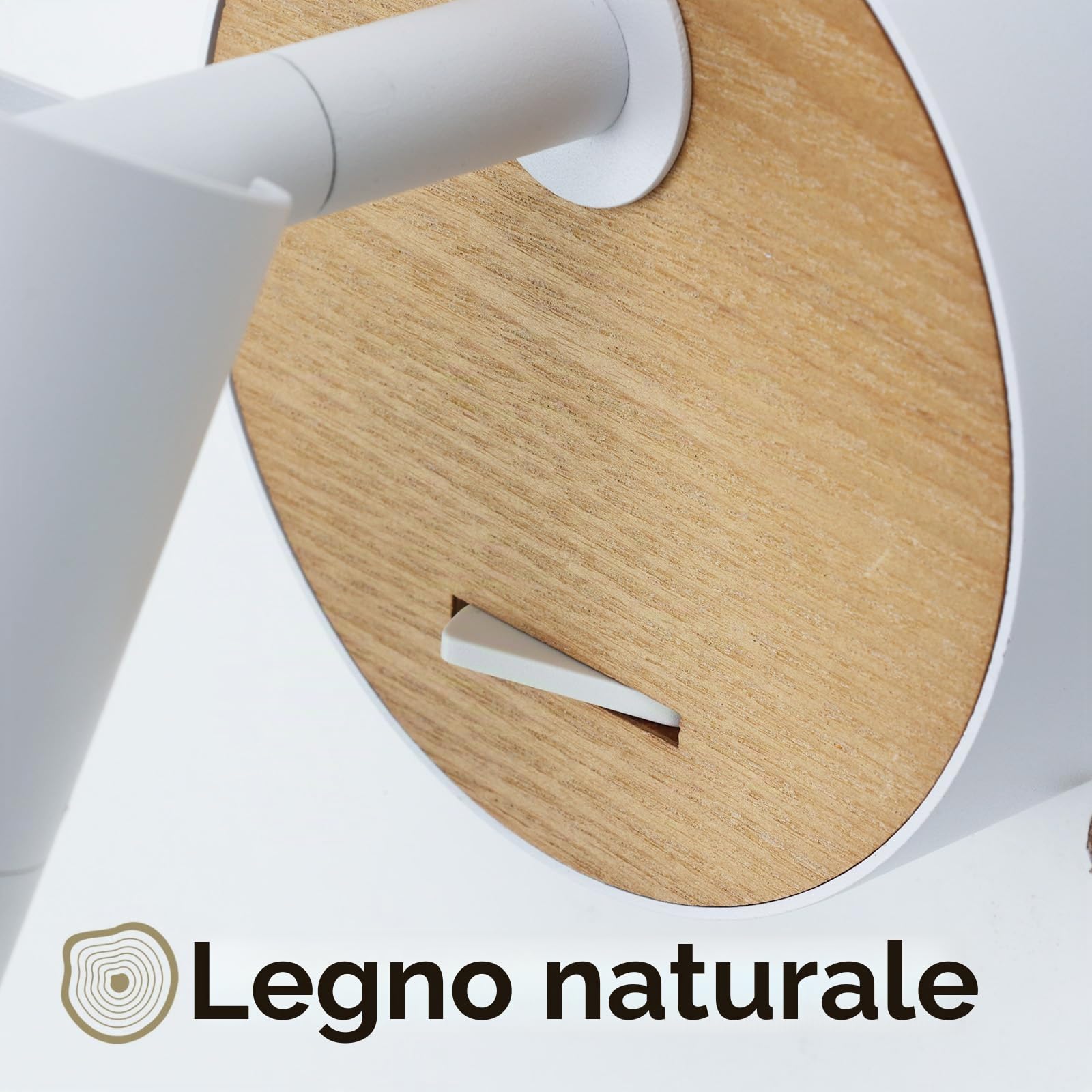 Alpinaluz Applique da Parete GU10 con Testa Cilindrica Orientabile a 350°, Base Rotonda Ø10 cm e Interruttore Integrato, Bianco e Legno Naturale, Stile Nordico, per Lettura, Camera o Soggiorno