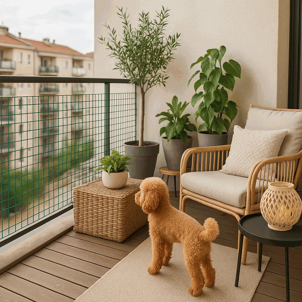 TECHZOCO Malla Metálica, Malla cuadrada de protección balcones, plastificado, Red plastificada, Malla de alambre plastificada, Cuadrada 19x19 mm, 300 gramos m2, 100 cm de alto x 500 cm largo, Verde.