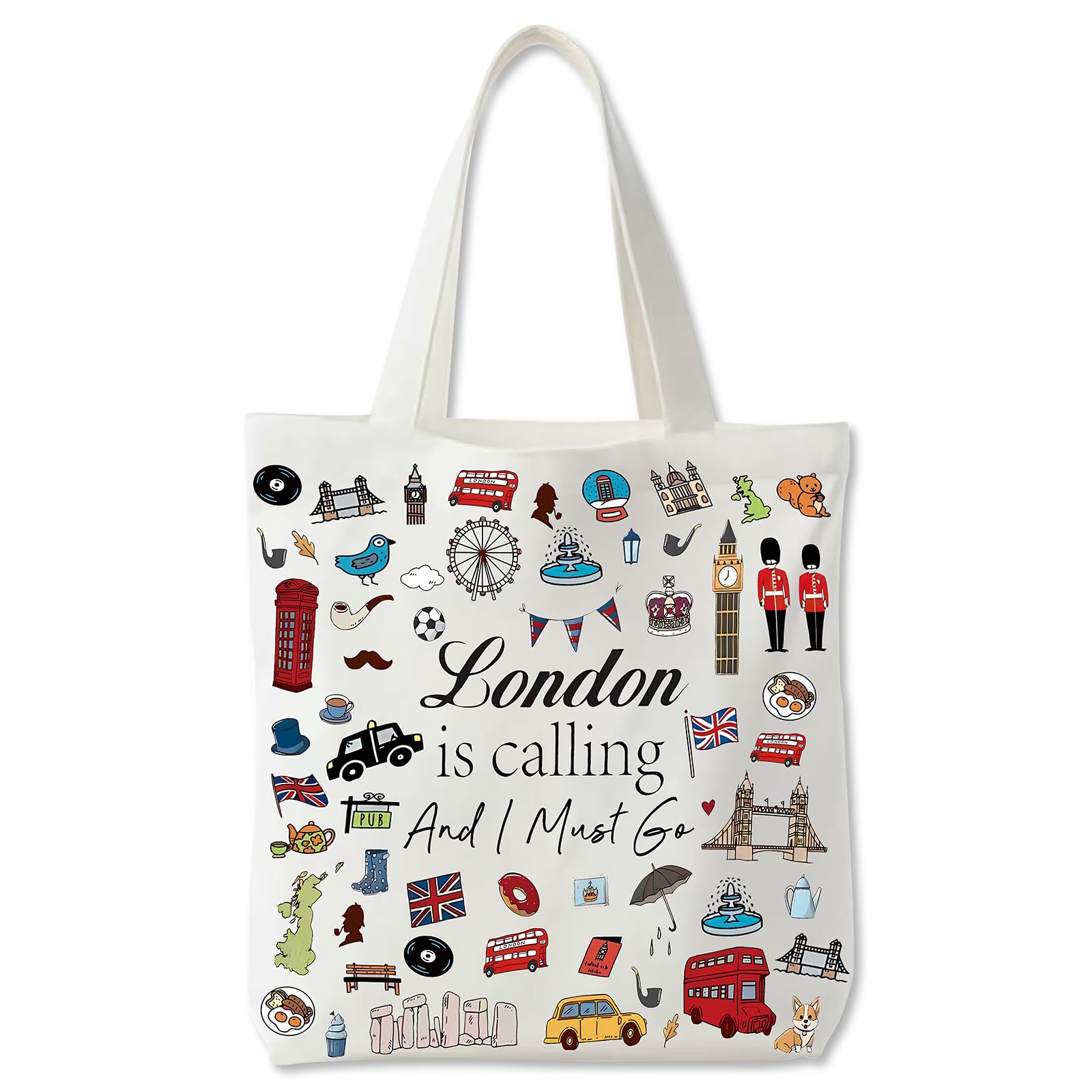 London Souvenirs Gifts, London Vacation Trip Tote Bag, British Gifts for Women Girls, Reusable Canvas Tote Bag, London is Calling and I Must Go Tote Bags for Women, Travel Christmas Birthday Gift