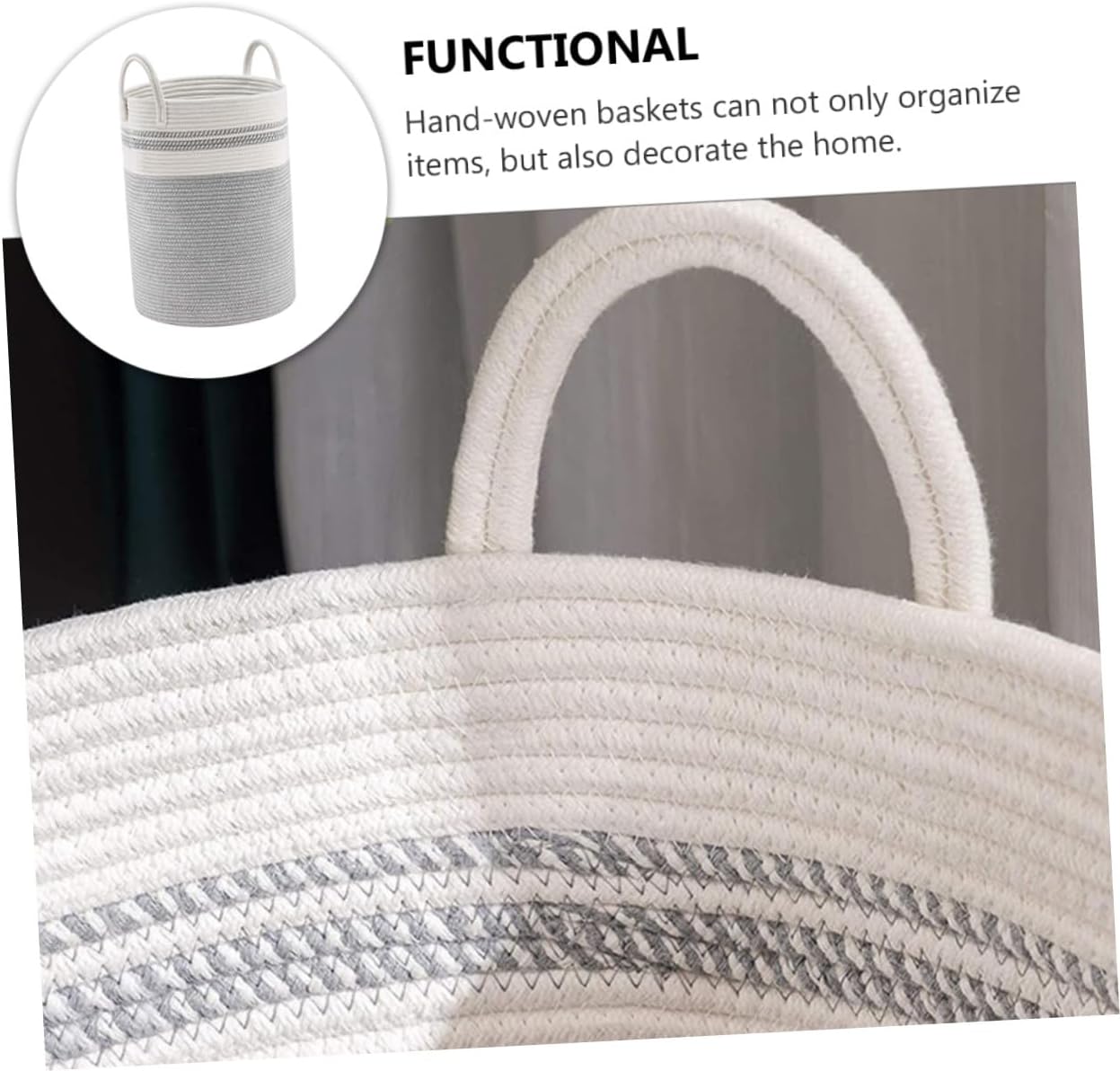 Cotton Rope Laundry Basket 38x50cm Gray White Woven Storage Hamper Foldable Clothes Organizer for Laundry Room and Home Sundries