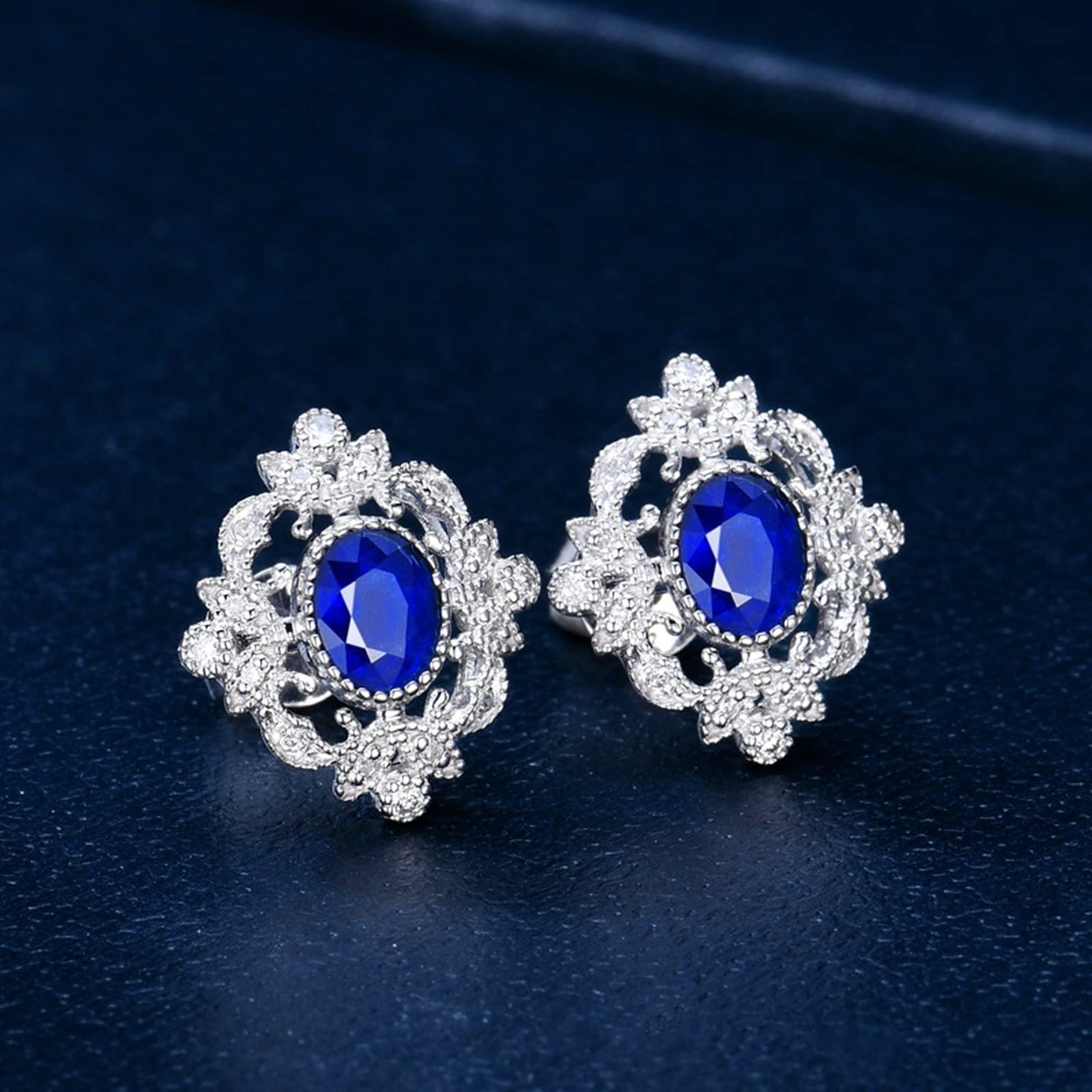 Pendientes colgantes de oro real de 18 quilates de oro blanco 750 de 0,84 quilates, diseño de zafiro con diseño hueco de diamante, oro de 18 quilates, colección de oro auténtico, Oro blanco de