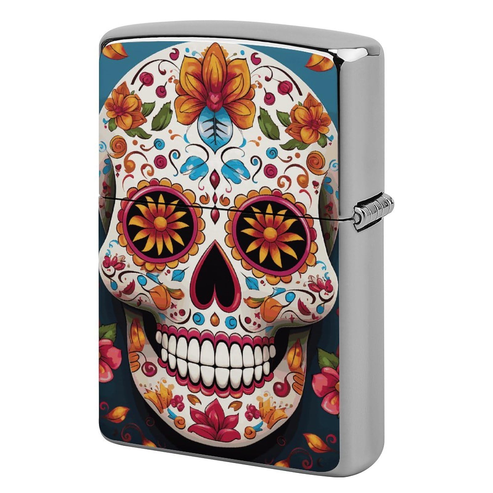 Colorful Sugar Skull Lighter Case for Men, Personalized Lighter Cover for Valentine's Day Gifts, Flip-Top Lighters Shell for Outdoor, Portable Lighters Protective Sleeve