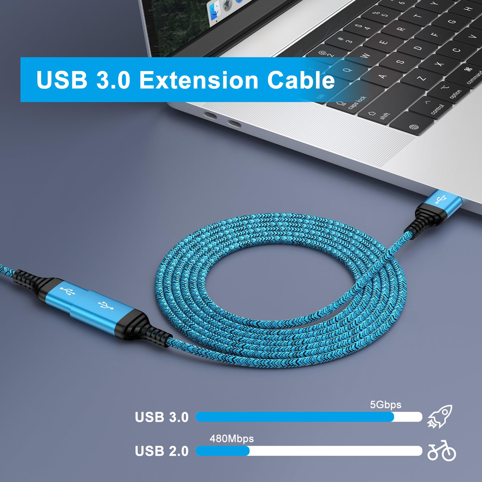 USB-Verlängerungskabel, 3 m, 2 Stück, USB 3.0-Verlängerungskabel, Typ A Stecker auf Buchse, USB-Extender, High-Speed-Datenübertragung, Verlängerungskabel für Tastatur, Maus, Playstation, Webcam