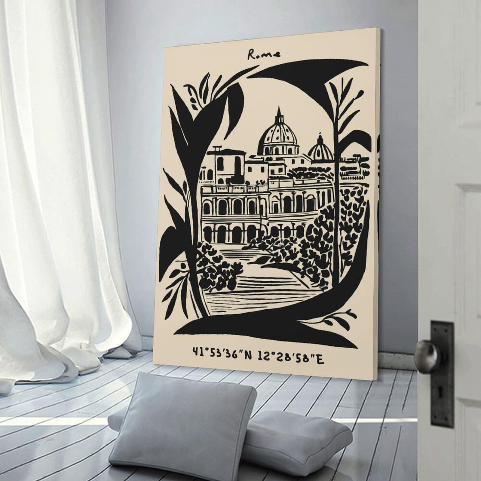 Junmoney Rome Cityscape with Floral Frame Canvas Wall Picture 20x30inch(50x75cm), for Picture Wall Styling in Lounge Or Bedroom, Decorative Artwork with Flexible Styling