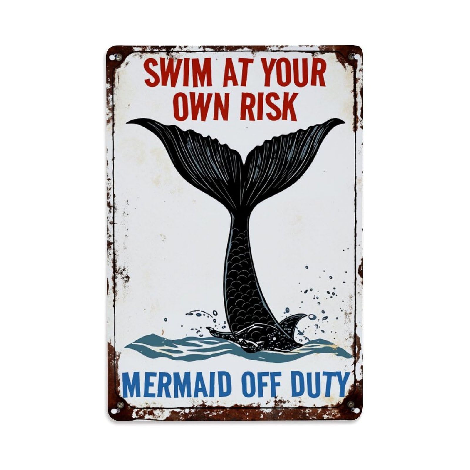 Enderetf Vintage Mermaid Tail Water Splash Warning Tin Sign Metal Poster, Home Bar Garage Man Cave Cafe Indoor & Outdoor Wall Decoration 8X12inches