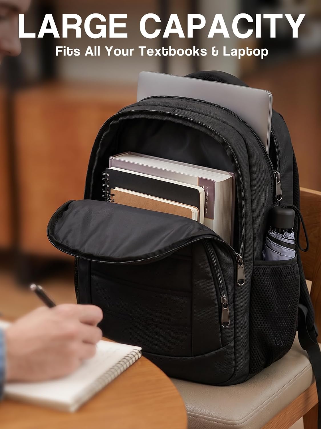 Black Backpack for Men, School Backpacks for Teen Boys, Travel Laptop Backpack Fits 15.6 Inch Notebook with Reinforced Straps, Anti-Theft, Water-Resistant Multiple, Pockets