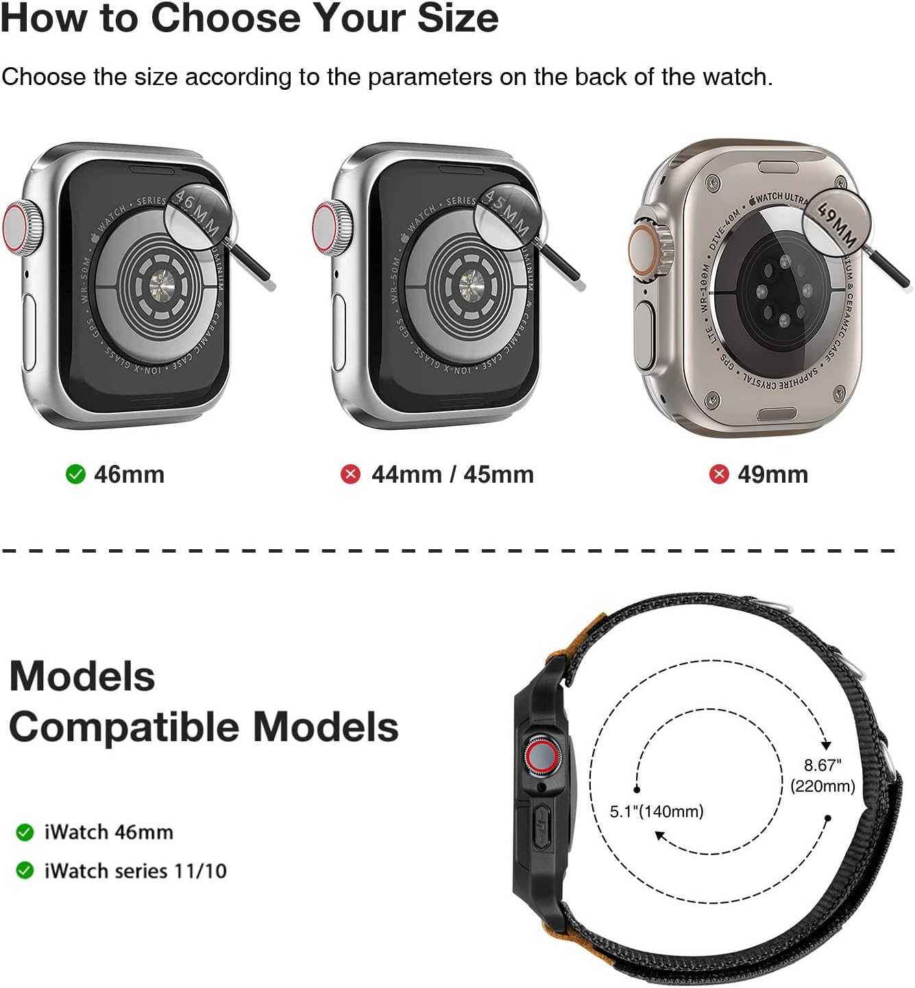 SUNFWR Bands Compatible with Apple Watch 46mm Series 11/10 with Case,Rugged Nylon Sport Apple Watch Strap with Protective Cover for iwatch for Men (Black) - Image 2