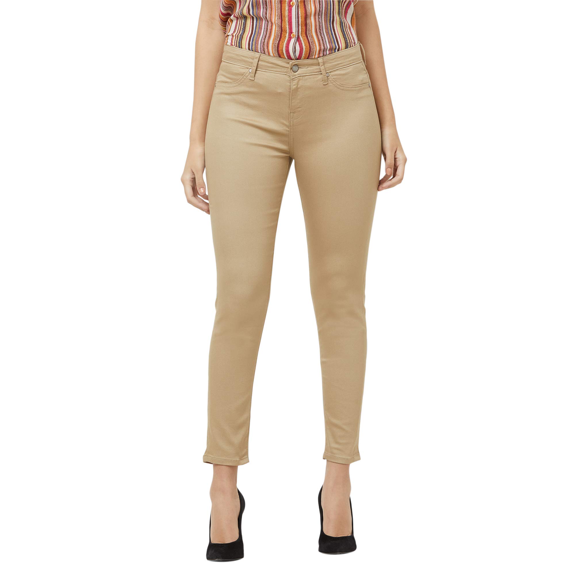 Trousers for Women, Mid Rise Skinny-Fit Pants, Ankle Length Stylish Pants, Ethnic Wear, Casual Bottom Wear for Office, (Beige)
