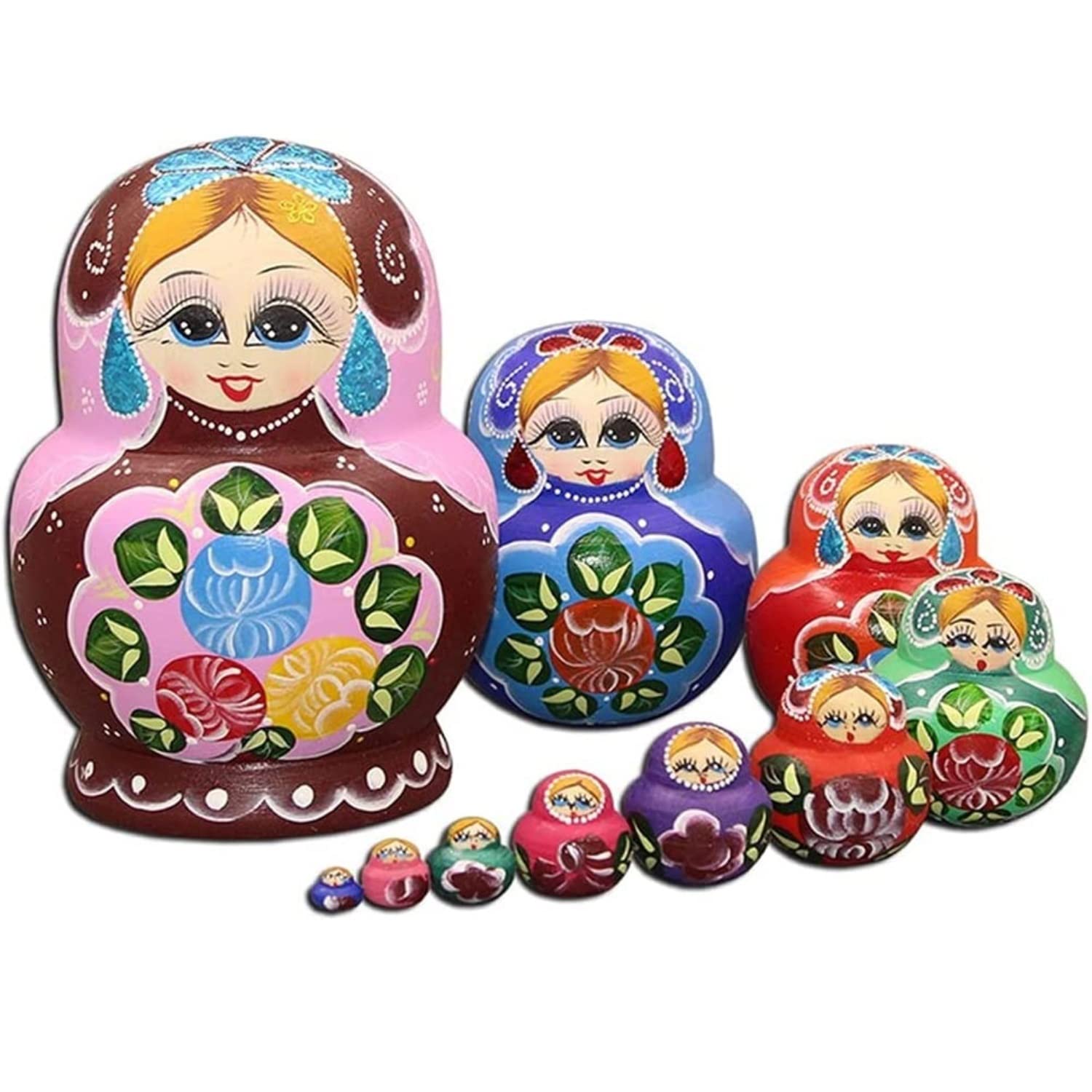Matrioszki Matrioszka Lalka Rosyjska Rosyjskie Lalki Gniazdujące, Układanie Drewna Matryoshka Zagnieżdżony Zestaw 10 Sztuk, Ręcznie Robiony Drewniany Prezent Rosyjskich Lalek Rosyjskie Lalki