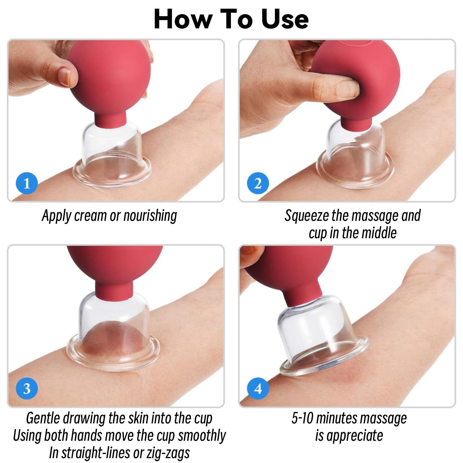 4 Pièces Ensemble de Thérapie par Ventouses pour le Visage, tasse en plastique Ventouses Sous Vide,Pour massage - Avec forte puissance d'aspiration - Avec boule d'aspiration contre les tensions la cel