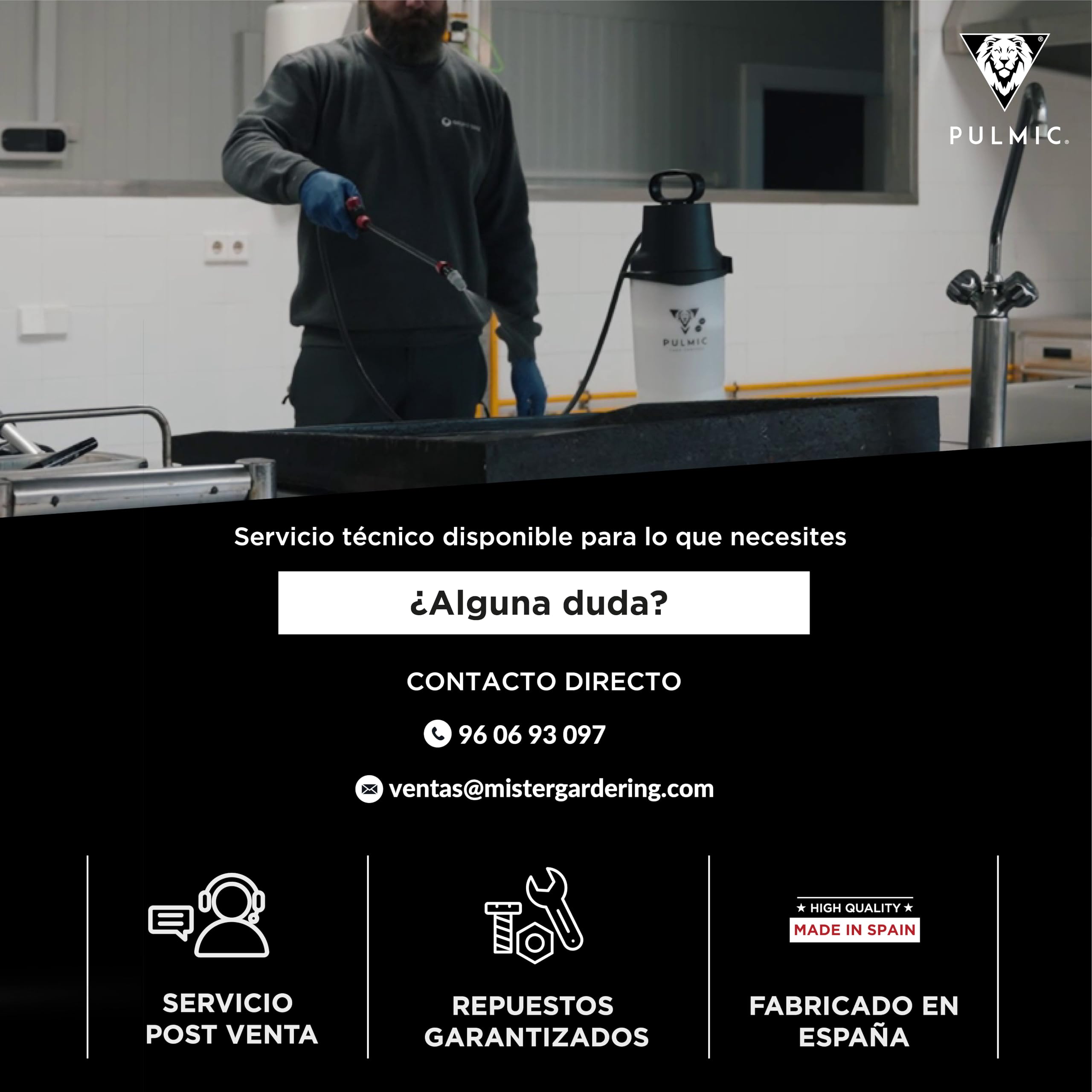 Pulverizador Industrial 5L PULMIC 7 Hydra – Pulverizador de Presión Previa con Espuma y Spray, Boquillas Intercambiables, Lanza Fibra de Vidrio, Uso Profesional Limpieza y Jardinería