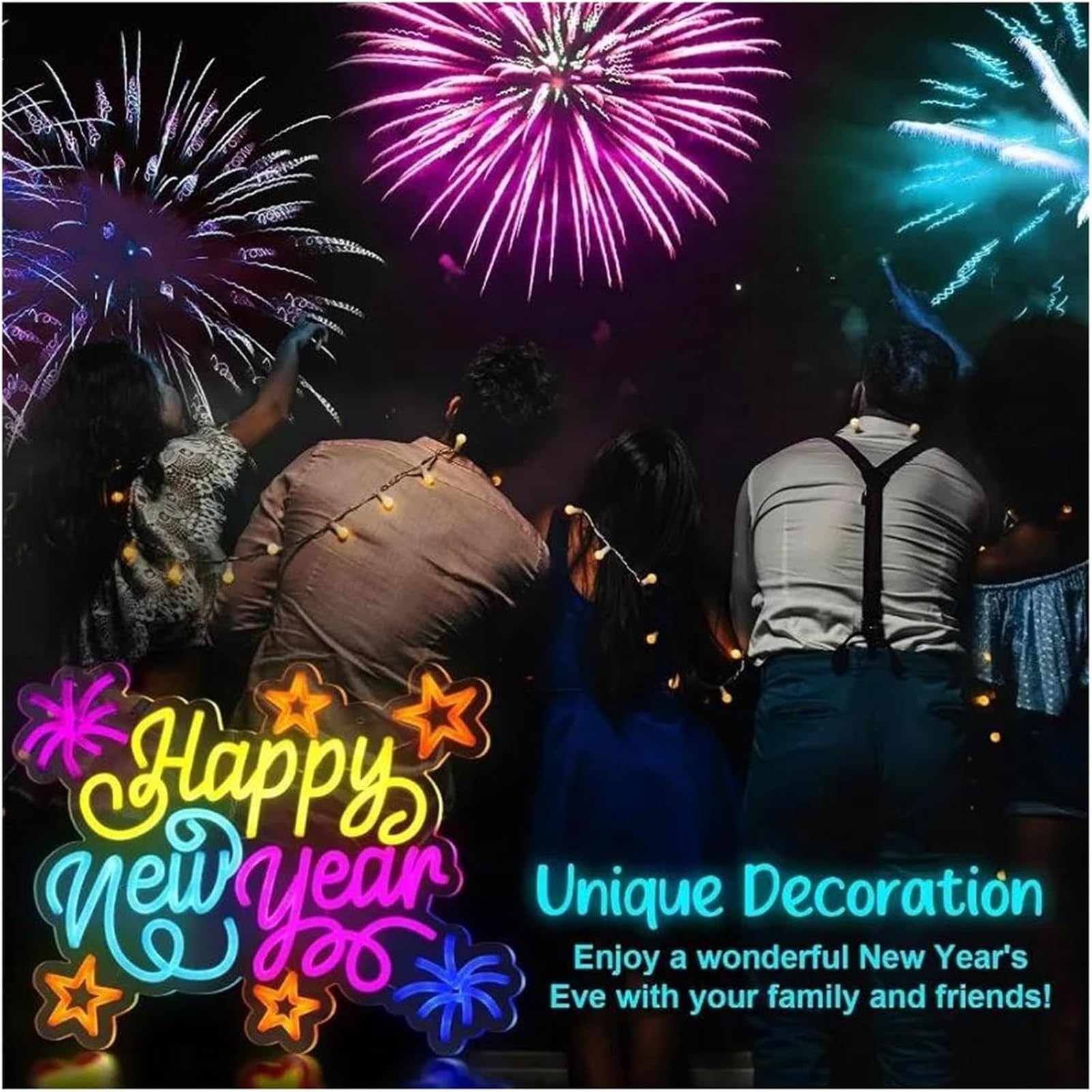 Per insegne al neon per felice anno Per nuovo, decorazioni murali, articoli per feste